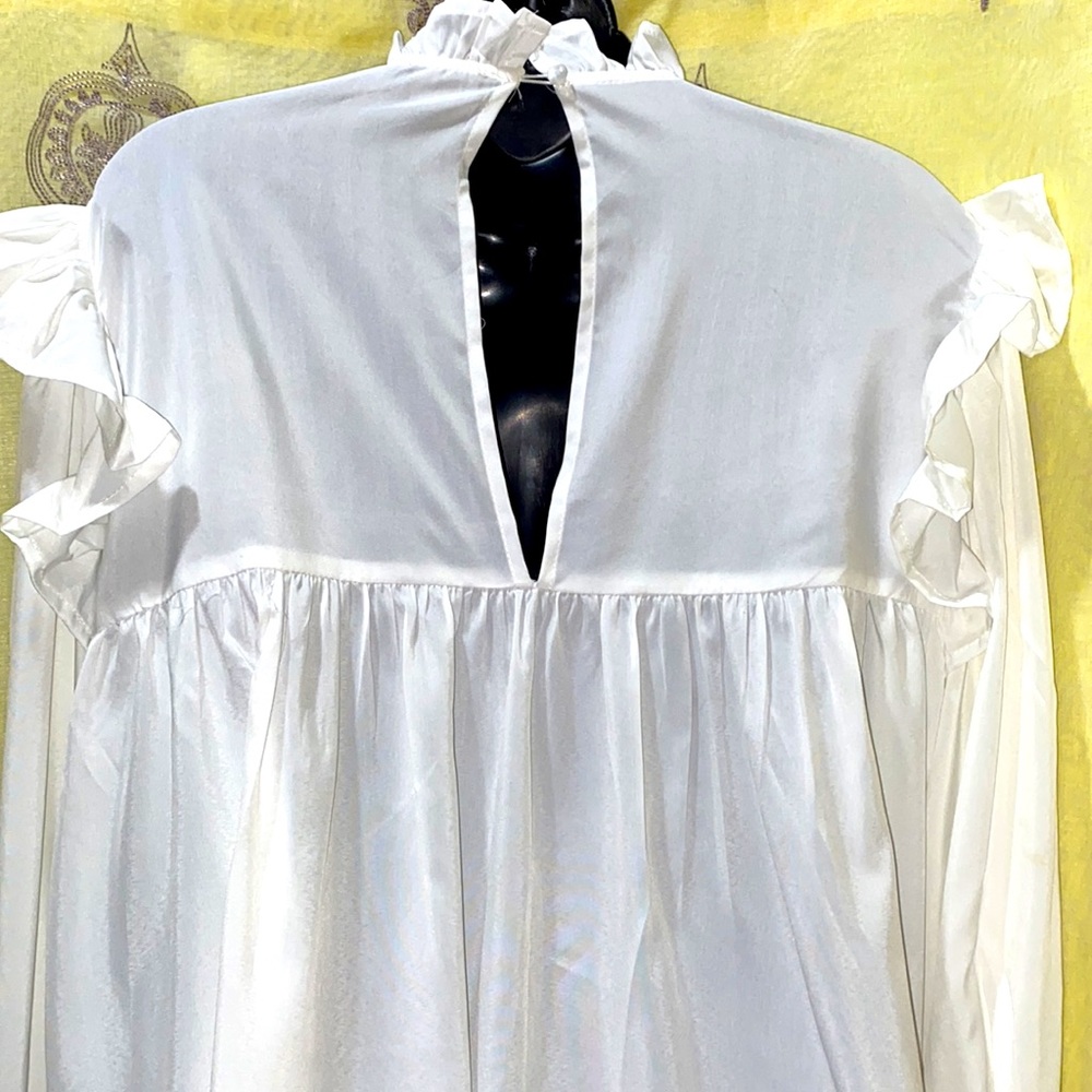 PRETTYLITTLETHING LONG SLEEVE WHITE RUFFLE-COLLAR/CUFF DRESS SZ 10 - Picture 9 of 14